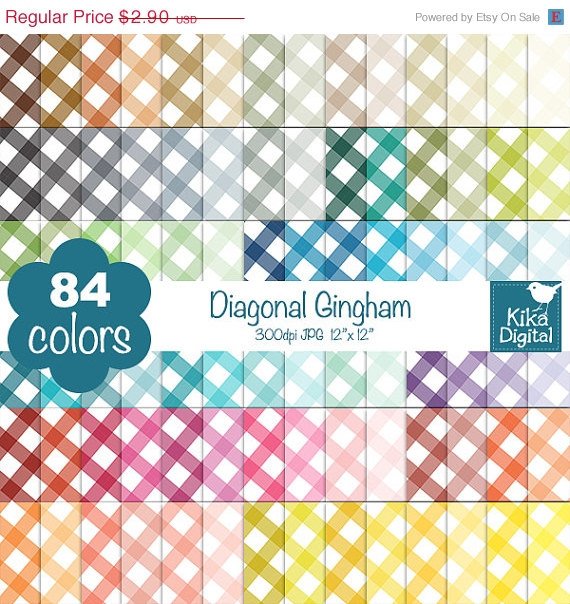 Diagonal Gingham Digital Papers - Rainbow Scrapbook Papers - Huge Paper Pack
