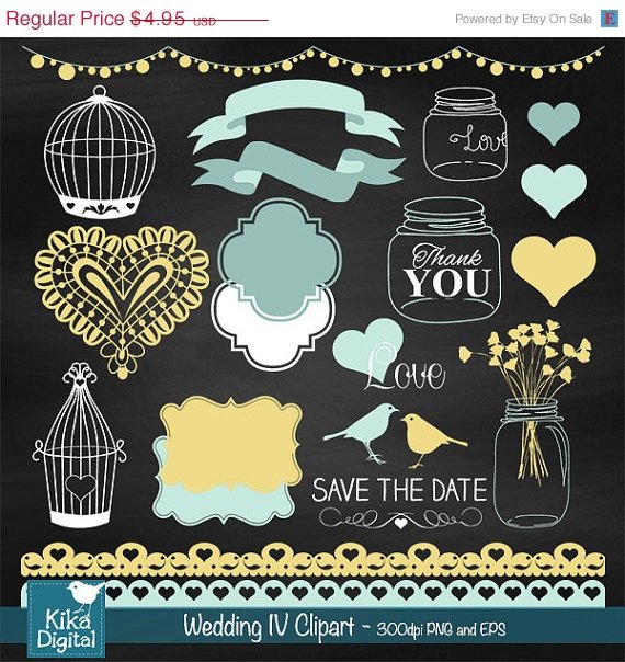 Wedding clipartchalkboard wedding clip artaqua gold wedding clipartvector EPS