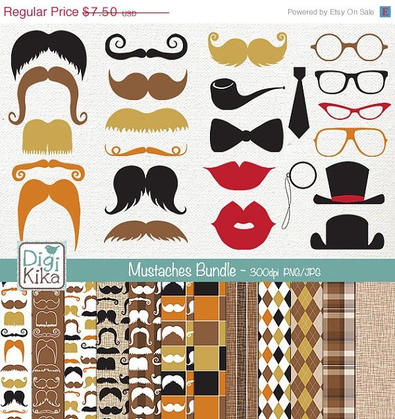 Mustaches Digital Bundle-Clipart , Paper Pack-scrapbooking , photo album, design