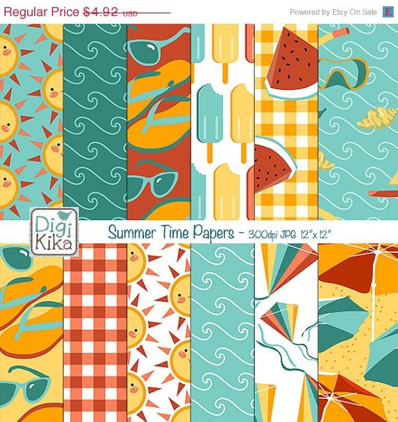 Summer Digital Papers-Summer Time Tileable/Seamless Pattern-website paper