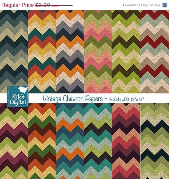 Vintage Chevron Digital PapersTextured Chevron PapersColorful Chevron Scrapbooking PapersRetro