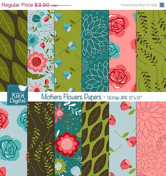 Mothers Flers Digital PapersFloral Digital Scrapbook card designparty birthdaydecor