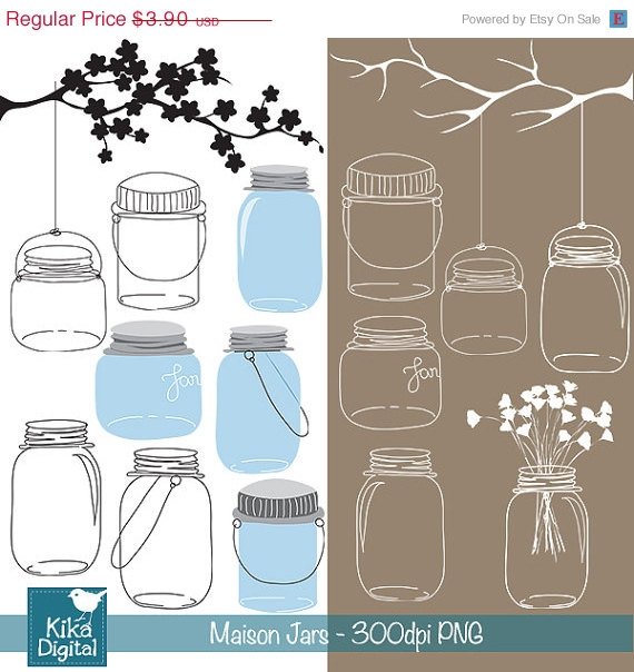 Vintage Mason Jars Digital ClipartWedding graphicB JarsWedding Clip art-Scrapbooking