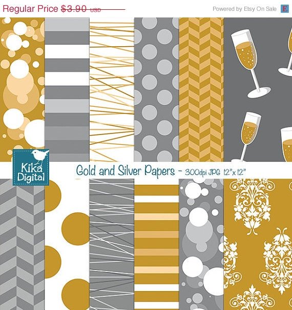 Gold Silver Digital Papers-Digital Clipart/Scrapbooking goldensilver-card design