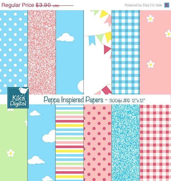 Peppa Pig Insprired Digital Papers, Chicken Digital Scrapbook Papers card design