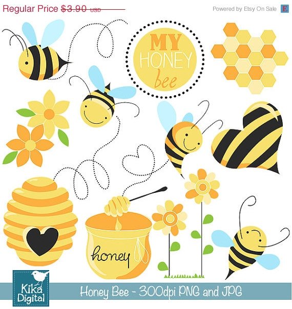 Honey Bee Digital Clipart - Scrapbooking , card design, invitations, photo booth