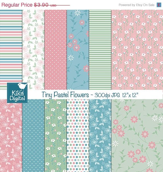 Tiny Pastel Flowers Digital Papers - Digital Scrapbooking Papers - card design