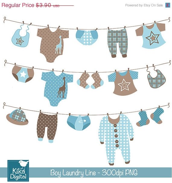 Boy Laundry Line Digital Clipart - Scrapbooking , card design, stickers
