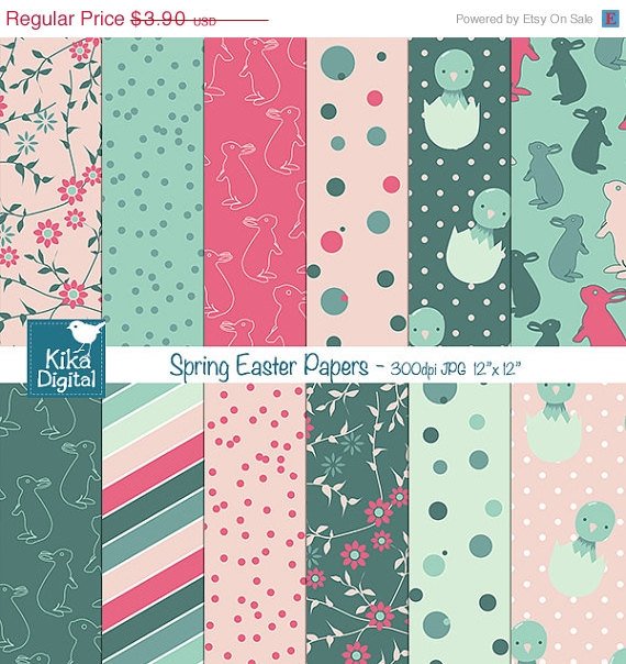Spring Easter Digital Papers - Happy Easter Papers - Scrapbook, card design