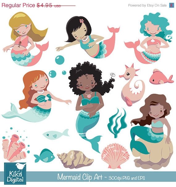 Mermaid clipart,little mermaid clip art,under the sea vector,scrapbook,invitation,greeting cards