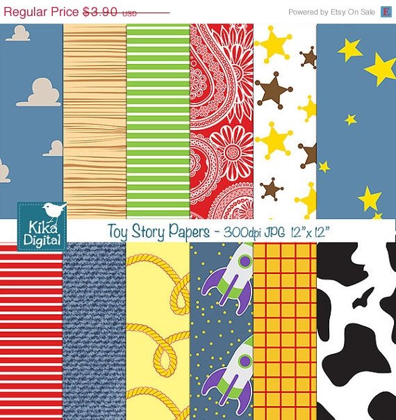 Toy Story Inspired Digital Papers, Toy Story Scrapbook Papers - card design