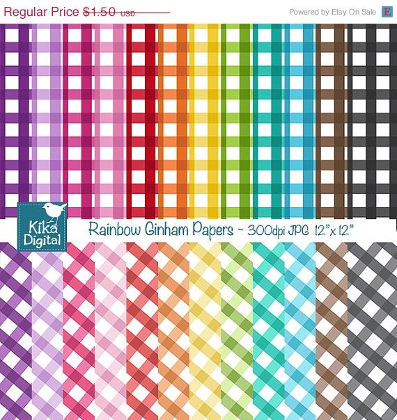 Colorful Gingham Digital Papers- Colorful Digital Scrapbook Papers- card design
