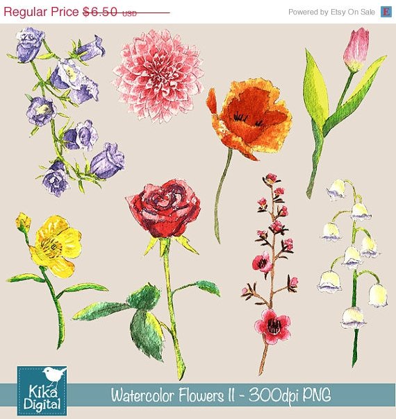 H, Painted Watercolor Flowers Ii Clipart - card design, watercolor, h, drawn