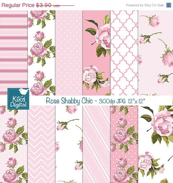 Pink Shabby Chic Digital PapersDigital papersShabby Chic Papers-card
