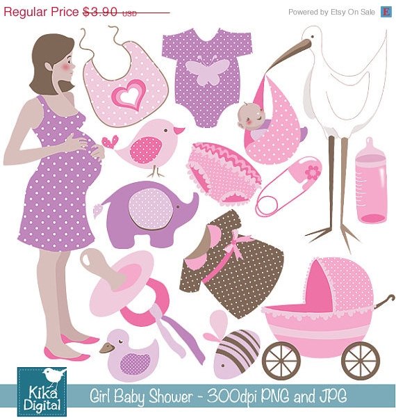 Girl Baby Shower Digital Clipart - Scrapbooking , card design, paper craft