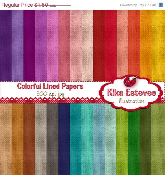 Lined Colorful Digital Papers - Scrapbooking Paper - card design, invitations