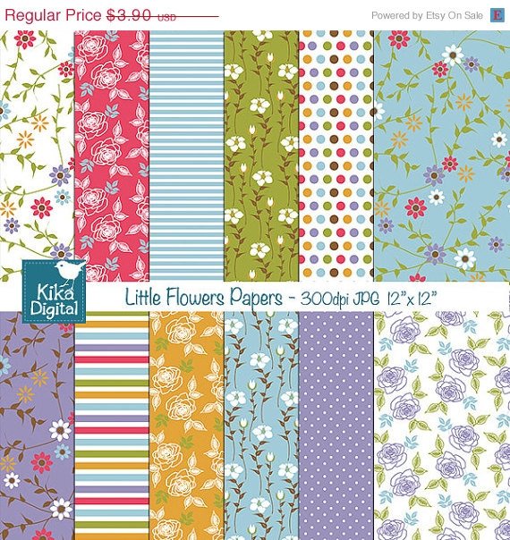 Little Flowers Digital Papers - Digital Scrapbooking Papers - card design