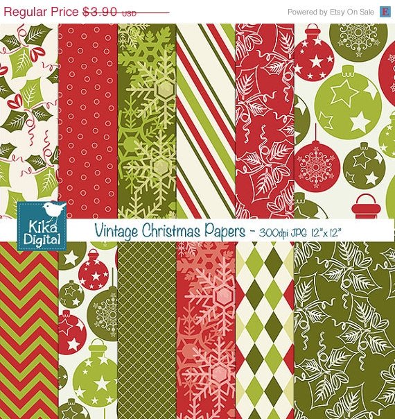 Vintage Christmas Digital Papers - Christmas Scrapbook Papers - card designA