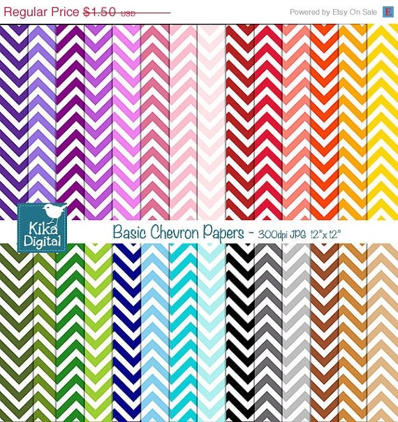 Chevron Basics Digital Papers- Colorful Digital Scrapbooking Papers- card design