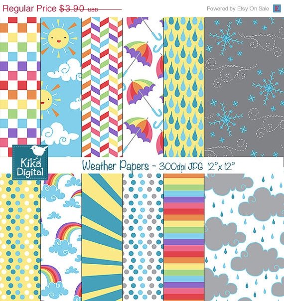 Weather Digital Papers - Rainbow Digital Scrapbooking Papers - card design