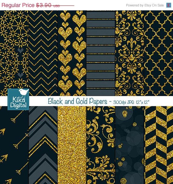 Black Gold Digital PapersBlack Wedding PapersGold Digital Scrapbook Paper in Black & Gold