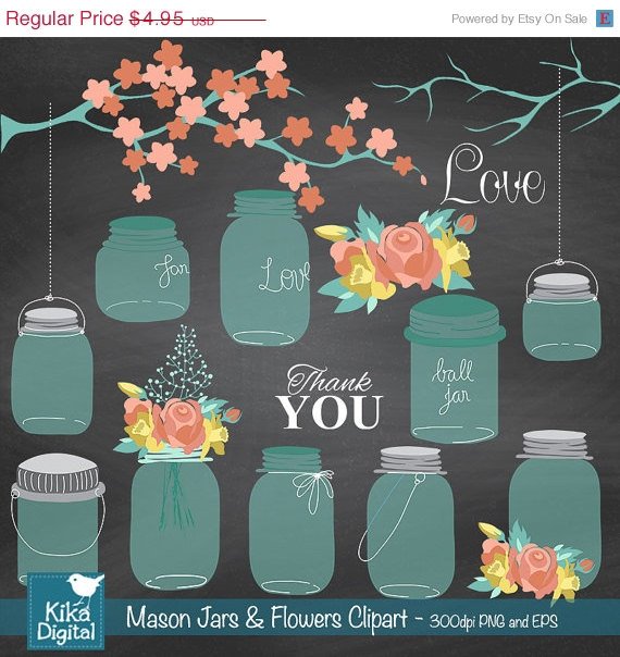 Mason Jars Flowers clipartWedding clipartChalkboard clip makingmason jarb