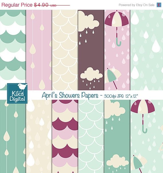 April Showers Seamless Papers-Seamless Pattens-card designscrapbookparty decor