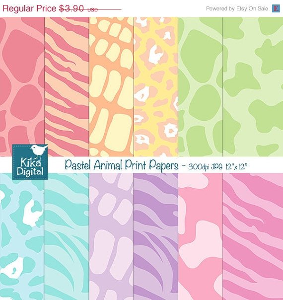 Pastels Animal Print Digital Papers - Digital Scrapbooking, card design