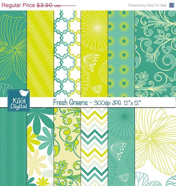 YW Grn Digital Papers - Summer Scrapbook Papers, card design, background