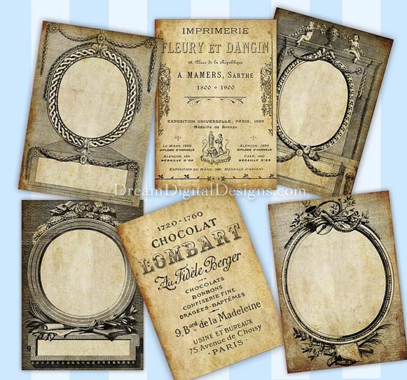 Vintage Paris Tags ATC Labels Digital Frames Printable Gift Tags Collage Sheet