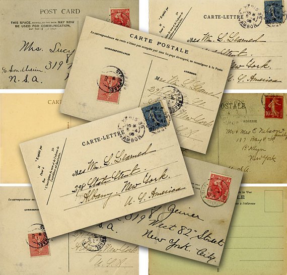 Printable Digital Postcards, Vintage Postcards, Collage Sheet, Ephemera, Digital