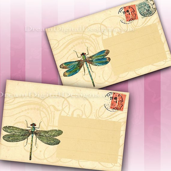 Vintage Postcards, Dragonfly Insect Printable Backgrounds