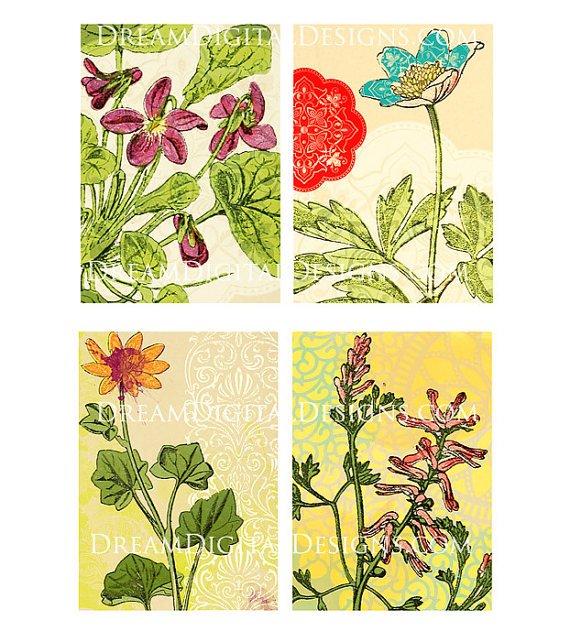 Floral Printables, Tags, Digital Collage Sheet, Printable Gift Tags, Botanical