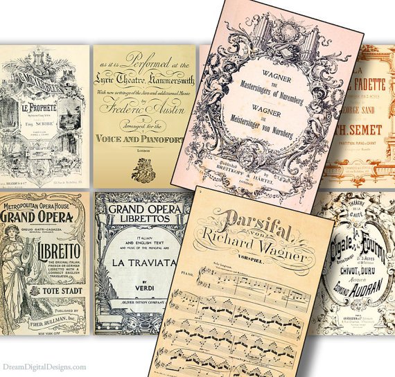 Musical Digital Collage Sheet Gift, Tags Graphics, Music Ephemera, Labels