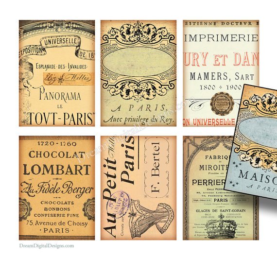 Printable Ephemera, Tags, French Text, Digital collage Sheet, Paris Gift Tags