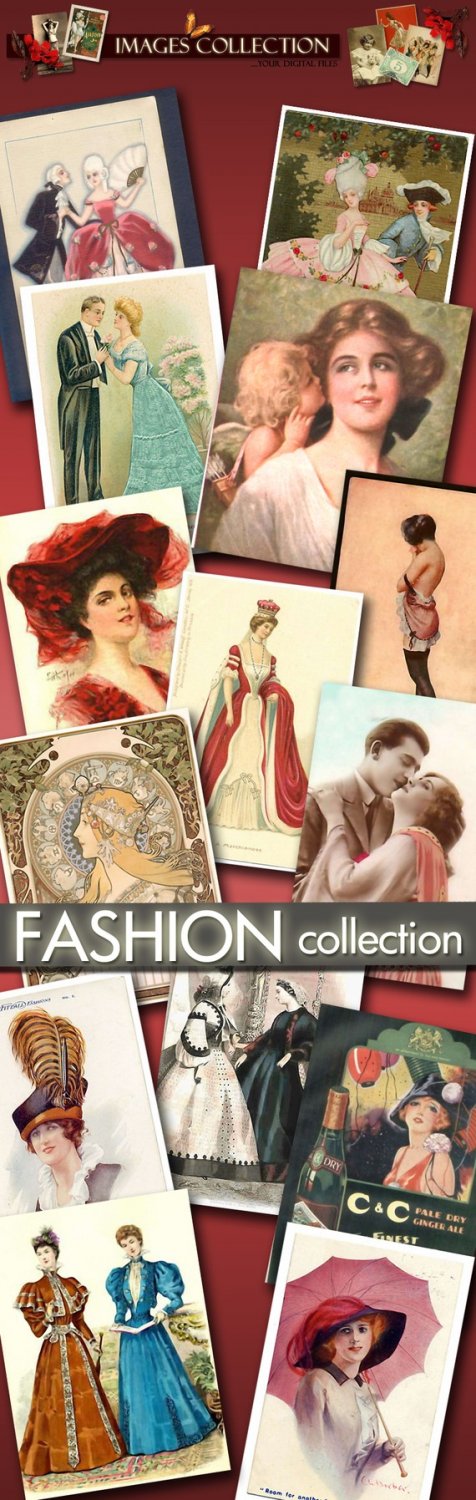 digital images Fashion Collection 723 images cards labels lady vintage print