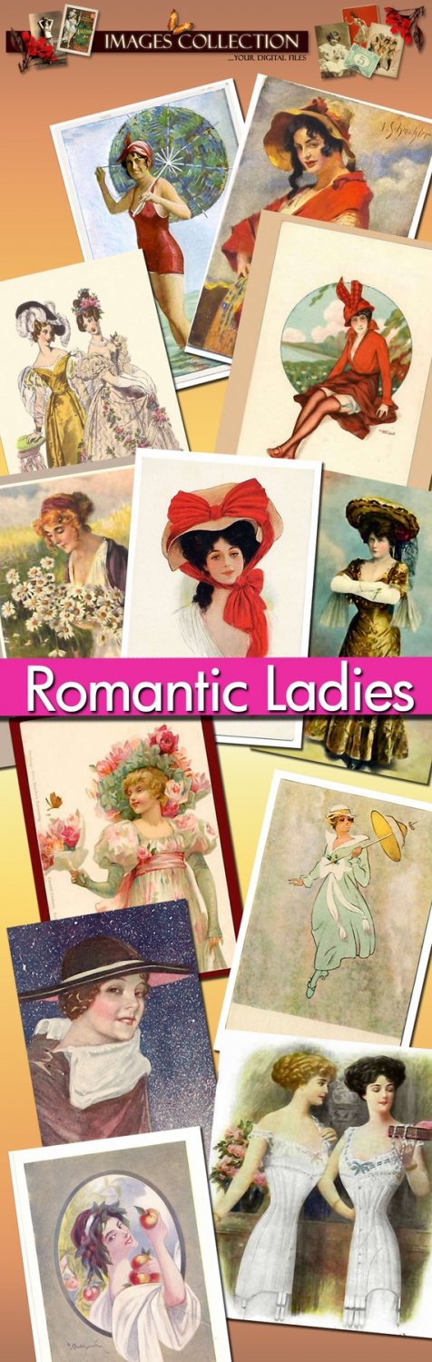 digital images Romantic Ladies 720 jpeg files cards labels lady vintage print