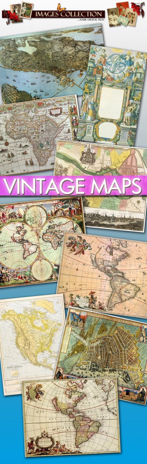 Digital collection 80 Antique Maps Large Img. printable , cards