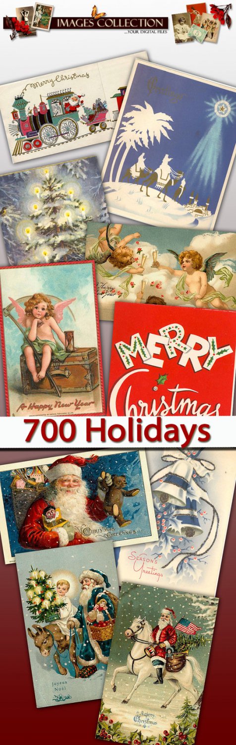 Collection New Year Santa Claus Christmas holidays vintage print