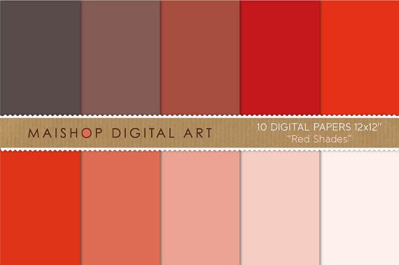 Solid Color Digital Paper-Red Shades-Plain print Sheets for Digital Scrapbooking