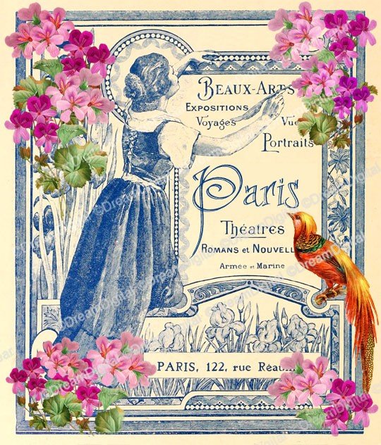 Printable Image with Vintage Paris Design, French Ephemera Digital Background
