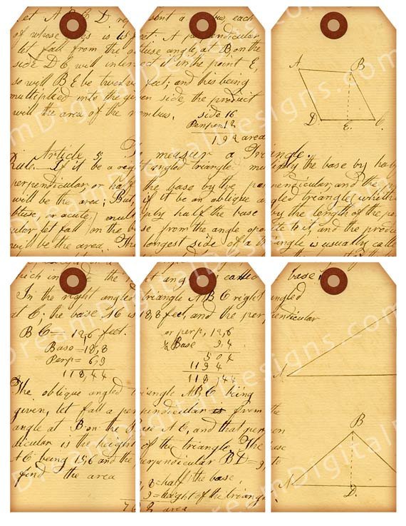 Printable script text, Tags, Collage Sheet, H, written, Aged Paper, Hang Tags