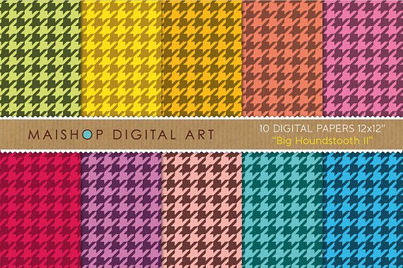 Digital Paper-Big Houndstooth II-Classic Hounds Tooth Check print Papers Crafts
