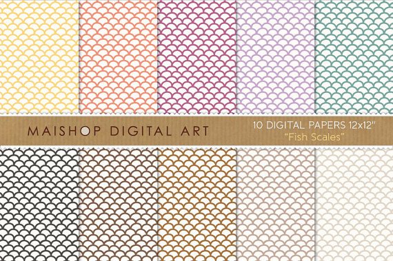 Digital Paper-Fish Scales-YW,OrgPurpLilacGrnBlk ,Brw Scop PatternPrinting
