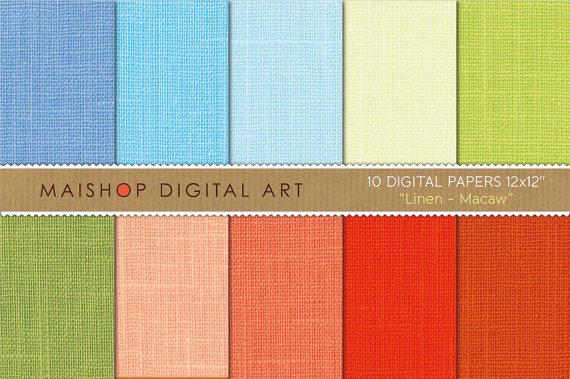 Digital Paper Linen-Macaw-BluPistachioGrn,Org Red Textured BackgroundsCard MakingDesign