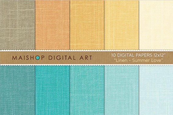 Digital Paper Linen-Summer Love-YellowOrgTurquoiseBlueCelestePlain Color Digital Sheets