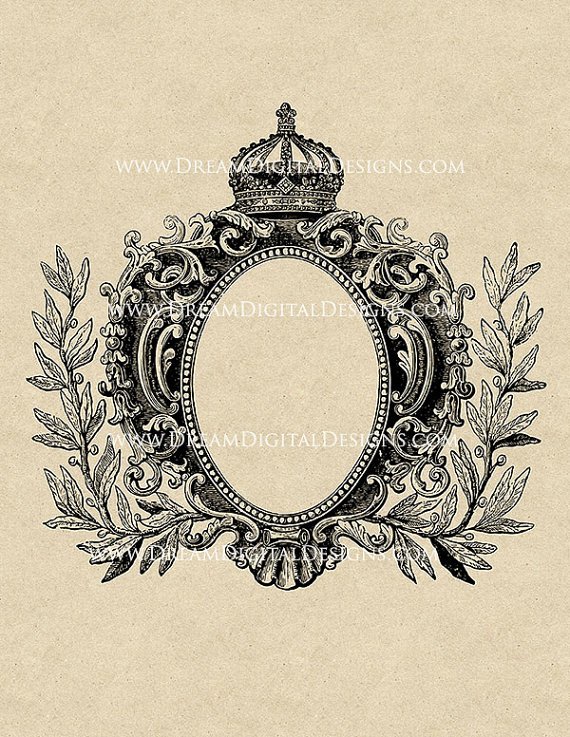 Printable Graphic Antique Frame with Crown Vintage Digital Clip Art