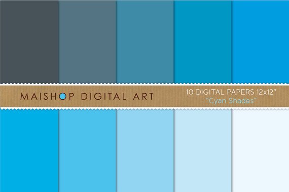 Solid Color Digital Paper - Cyan Shades