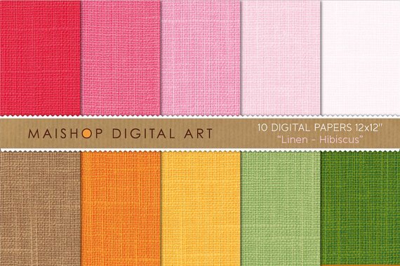 Digital Paper Linen-Hibiscus-Pink,Brw,OrgYWGrnTextured Scrapbooking Papers for Card MakingScrapbook