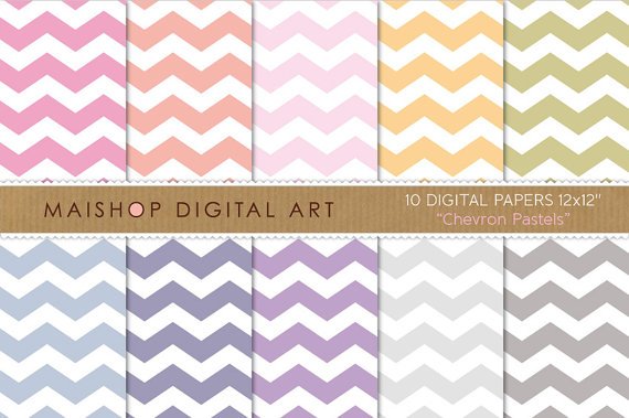 Digital Paper-Chevron Pastels-Soft Pink,OrgGrnBluPurpGray Colors Chevron Pattern